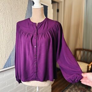A New Day Eggplant Purple Peasant Balloon Sleeve Top